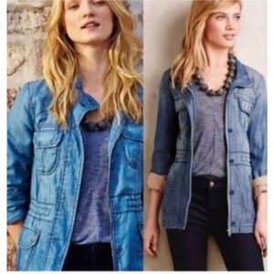 Anthropology Marrakech Denim Lyocell Utility Jacket XS Blue Jean Pockets Boho